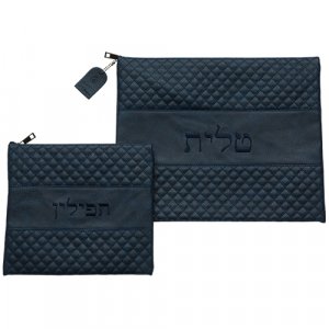 Dark Blue Faux Leather Tallit & Tefillin Bags Diamonds Design