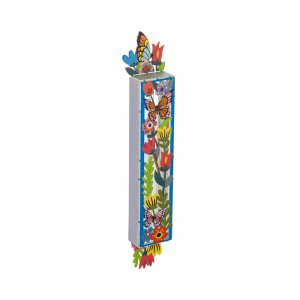 Dorit Judaica Acrylic Mezuzah Case, Colorful Butterflies and Flowers