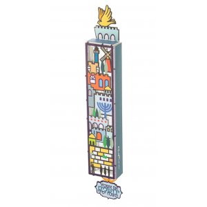 Dorit Judaica Acrylic Mezuzah Case, Colorful Jerusalem Design