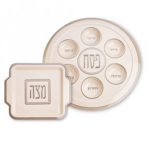 Bamboo Passover Seder Plate and Matzah Tray Set - White and Silver Colors
