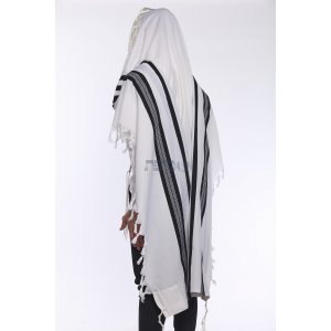 Yishtabach Praise Wool Tallit Non Slip Prayer Shawl - Black Stripes