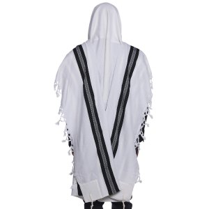 Shabbat Wool Tallit Non Slip Prayer Shawl with Lining - Black with Herringbone Stripe