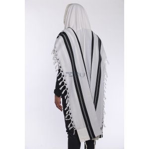 Traditional Turkish Wool Tallit Non Slip Prayer Shawl with Lining - Black Stripes