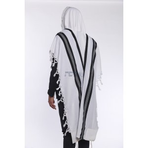 Turkish Style Wool Tallit Non Slip Prayer Shawl with Lining - Black Stripes