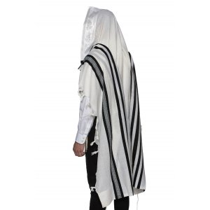 LaMenatzeach Victory Wool Tallit Non Slip Prayer Shawl - Black Stripes