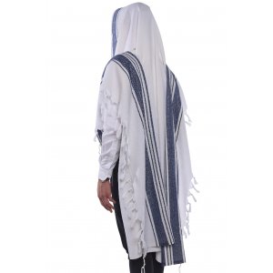 Halleluyah Wool Tallit Non Slip Prayer Shawl - Royal Blue and Black Stripes with Wave Design