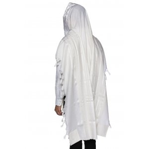 Yishtabach Praise Wool Tallit Non Slip Prayer Shawl - Shiny White Stripes