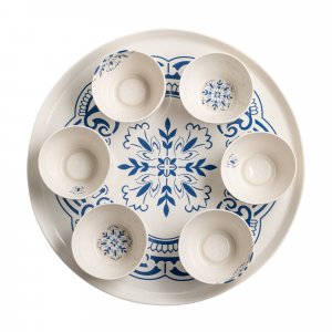 Israel Museum Porcelain Passover Seder Plate - Blue and White Floral Design
