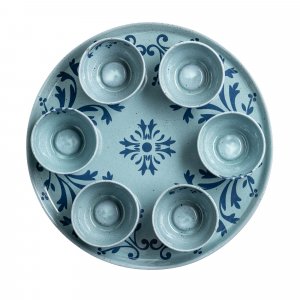 Israel Museum Porcelain Passover Seder Plate and Matching Dishes - Blue Floral Design
