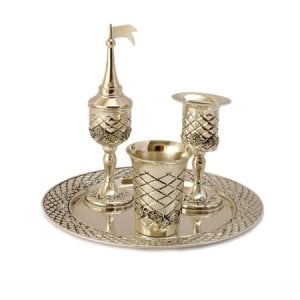 Silver Plated 4-Piece Havdalah Set - Diamond Design