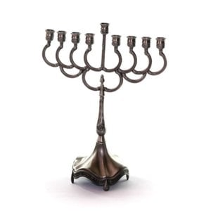 Floral Design Pewter Plated Menorah Hanukia