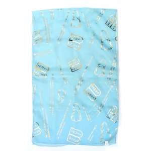 Sky Blue/Turquoise Chiffon Head Scarf - Ten Commandments Design