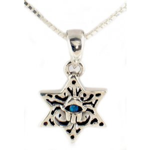 Silver and Opal Star of David Hamsa Necklace