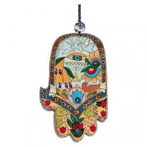 Yair Emanuel Hand Painted Wood Wall Hamsa - Colorful Motifs