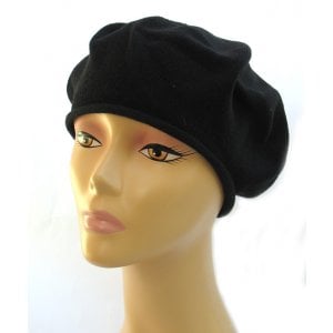 Womens Classic Black Cotton Beret