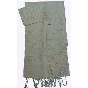 Gabrieli Handwoven Off-white Cotton Tallit Set - Silver Stripes