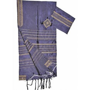 Gabrieli Handwoven Violet Silk Tallit Set - Gold Stripes