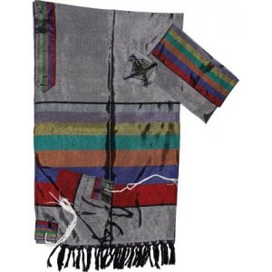 Gabrieli Handwoven Gray Silk Tallit Set - Multicolor Wide Stripes