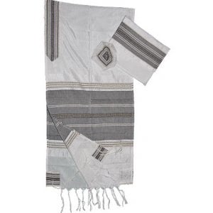 Gabrieli Handwoven White Silk Tallit Set - Black and Gold Stripes