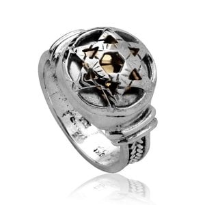 Ha'ari Sterling Silver Kabbalah Ring with Silver Star of David over Five Metals