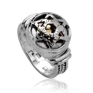 Ha'ari Sterling Silver Kabbalah Ring with Silver Star of David over Five Metals