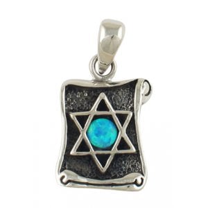 Silver and Opal Star of David Scroll Pendant