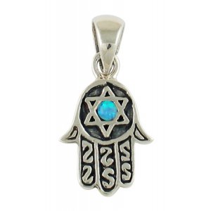 Silver Opal Star of David Hamsa Pendant