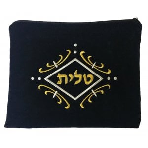 aJudaica Dark Blue Velvet Tallit & Tefillin Bags-gold and white swirl design