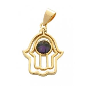 Gold Filled Amethyst Hamsa Pendant