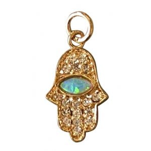 Gold Filled Opal Zirconium Hamsa Pendant