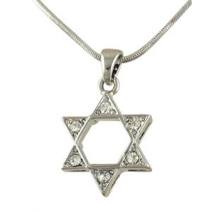 Rhodium Star of David Pendant Necklace - Colored Stones