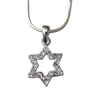 Star of David with white stones Rhodium Necklace