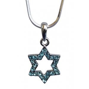 Star of David with light blue stones Rhodium Necklace