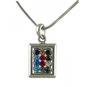 Rhodium Pendant Necklace - Colorful Twelve Tribes Breastplate