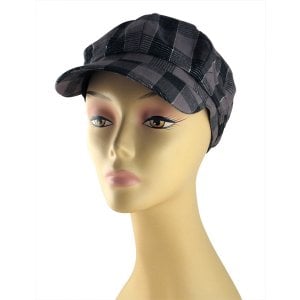 Womens Checked Cap with Metallic Threads