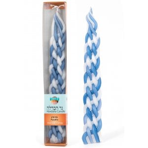 Handmade Beeswax Braided Havdalah Candle - Blue and White