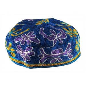 Blue Bucharian Hand Embroidered Kippah