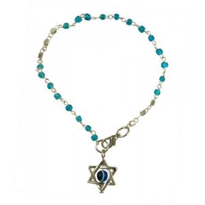 Beaded Kabbalah Bracelet with Decorative Star of David Charm - Light Blue