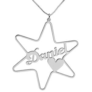 Silver Cursive English Name Necklace - Star of David