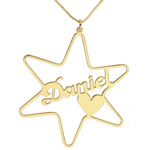 18k Gold Plated Cursive English Name Necklace - Star of David