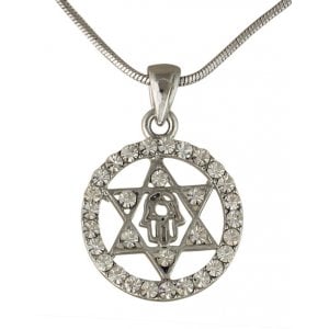 Hamsa Star of David Rhodium Necklace