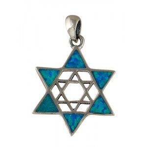 Silver and Opal Double Star of David Pendant