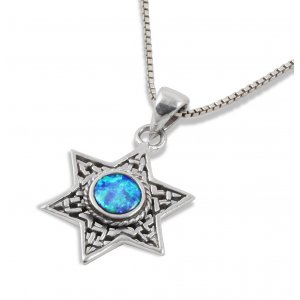 Silver and Opal Filigree Star of David Pendant