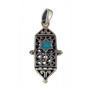 Silver and Opal Star of David Locket Pendant