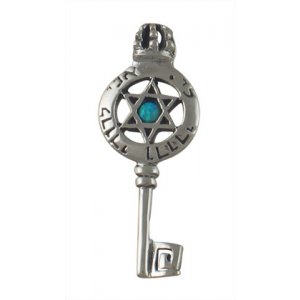Silver and Opal Ani Ledodi Star of David Key Pendant