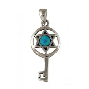 Silver and Opal Star of David Key Pendant
