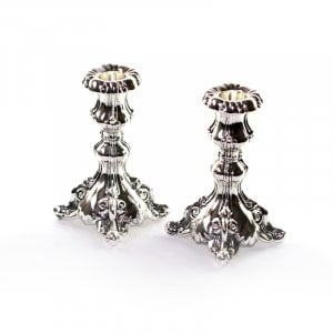 Decorative Raised Silver-Plated Small Candlesticks, Floral Design - 5" Height