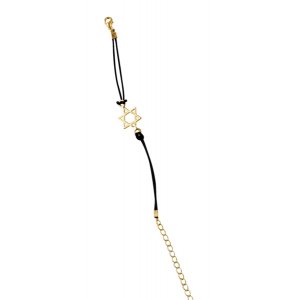 Gold color Star of David Bracelet on Leather Cord