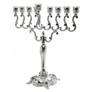 Silver Plated Chanukah Menorah, Classic Scroll Design - 14.2 Inches Height