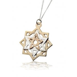 Ha'Ari Kabbalah Tikun Hava Pendant Necklace - Three Stars in Gold and Silver